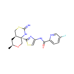C[C@H]1C[C@H]2CSC(=N)N[C@@]2(c2nc(NC(=O)c3ccc(F)cn3)cs2)CO1 ZINC001772632903