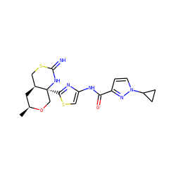 C[C@H]1C[C@H]2CSC(=N)N[C@@]2(c2nc(NC(=O)c3ccn(C4CC4)n3)cs2)CO1 ZINC001772628938