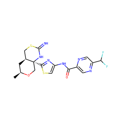 C[C@H]1C[C@H]2CSC(=N)N[C@@]2(c2nc(NC(=O)c3cnc(C(F)F)cn3)cs2)CO1 ZINC001772580175