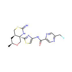 C[C@H]1C[C@H]2CSC(=N)N[C@@]2(c2nc(NC(=O)c3cnc(CF)cn3)cs2)CO1 ZINC001772645688