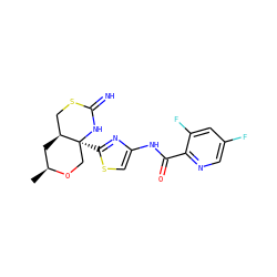 C[C@H]1C[C@H]2CSC(=N)N[C@@]2(c2nc(NC(=O)c3ncc(F)cc3F)cs2)CO1 ZINC001772633486