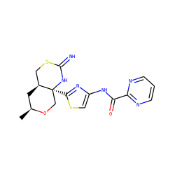 C[C@H]1C[C@H]2CSC(=N)N[C@@]2(c2nc(NC(=O)c3ncccn3)cs2)CO1 ZINC001772604680