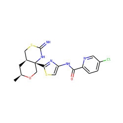 C[C@H]1C[C@H]2CSC(=N)N[C@]2(c2nc(NC(=O)c3ccc(Cl)cn3)cs2)CO1 ZINC001772592721