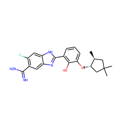 C[C@H]1CC(C)(C)C[C@@H]1Oc1cccc(-c2nc3cc(C(=N)N)c(F)cc3[nH]2)c1O ZINC000013444384