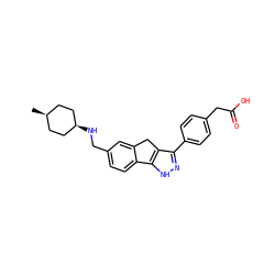 C[C@H]1CC[C@@H](NCc2ccc3c(c2)Cc2c(-c4ccc(CC(=O)O)cc4)n[nH]c2-3)CC1 ZINC000253632407