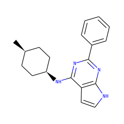 C[C@H]1CC[C@@H](Nc2nc(-c3ccccc3)nc3[nH]ccc23)CC1 ZINC001772657128