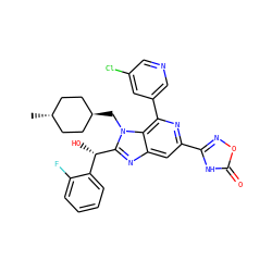 C[C@H]1CC[C@H](Cn2c([C@@H](O)c3ccccc3F)nc3cc(-c4noc(=O)[nH]4)nc(-c4cncc(Cl)c4)c32)CC1 ZINC000261162214