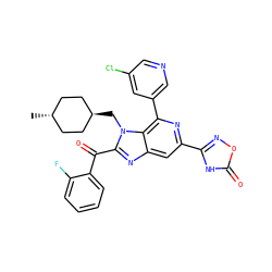 C[C@H]1CC[C@H](Cn2c(C(=O)c3ccccc3F)nc3cc(-c4noc(=O)[nH]4)nc(-c4cncc(Cl)c4)c32)CC1 ZINC000261180080