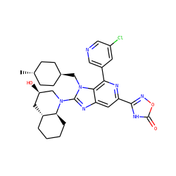 C[C@H]1CC[C@H](Cn2c(N3C[C@H](O)C[C@H]4CCCC[C@@H]43)nc3cc(-c4noc(=O)[nH]4)nc(-c4cncc(Cl)c4)c32)CC1 ZINC000261074713