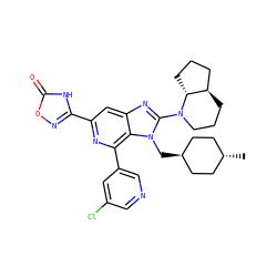 C[C@H]1CC[C@H](Cn2c(N3CCC[C@@H]4CCC[C@H]43)nc3cc(-c4noc(=O)[nH]4)nc(-c4cncc(Cl)c4)c32)CC1 ZINC000261084911