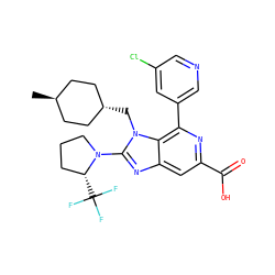 C[C@H]1CC[C@H](Cn2c(N3CCC[C@H]3C(F)(F)F)nc3cc(C(=O)O)nc(-c4cncc(Cl)c4)c32)CC1 ZINC000261179749
