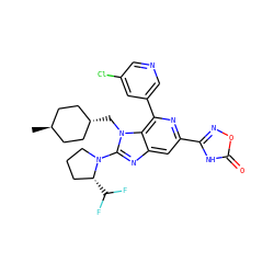 C[C@H]1CC[C@H](Cn2c(N3CCC[C@H]3C(F)F)nc3cc(-c4noc(=O)[nH]4)nc(-c4cncc(Cl)c4)c32)CC1 ZINC000261188659