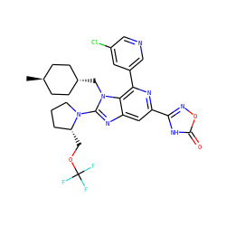 C[C@H]1CC[C@H](Cn2c(N3CCC[C@H]3COC(F)(F)F)nc3cc(-c4noc(=O)[nH]4)nc(-c4cncc(Cl)c4)c32)CC1 ZINC000261105054