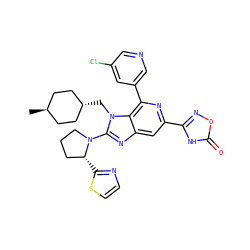 C[C@H]1CC[C@H](Cn2c(N3CCC[C@H]3c3nccs3)nc3cc(-c4noc(=O)[nH]4)nc(-c4cncc(Cl)c4)c32)CC1 ZINC000261161863
