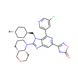 C[C@H]1CC[C@H](Cn2c(N3CCC[C@H]4COCC[C@H]43)nc3cc(-c4noc(=O)[nH]4)nc(-c4cncc(Cl)c4)c32)CC1 ZINC000261168204