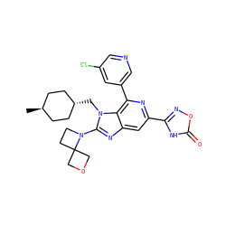 C[C@H]1CC[C@H](Cn2c(N3CCC34COC4)nc3cc(-c4noc(=O)[nH]4)nc(-c4cncc(Cl)c4)c32)CC1 ZINC000261132778