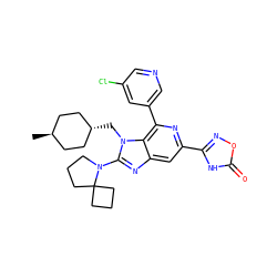 C[C@H]1CC[C@H](Cn2c(N3CCCC34CCC4)nc3cc(-c4noc(=O)[nH]4)nc(-c4cncc(Cl)c4)c32)CC1 ZINC000261173543