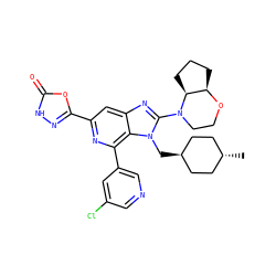 C[C@H]1CC[C@H](Cn2c(N3CCO[C@@H]4CCC[C@@H]43)nc3cc(-c4n[nH]c(=O)o4)nc(-c4cncc(Cl)c4)c32)CC1 ZINC000261162819
