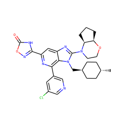 C[C@H]1CC[C@H](Cn2c(N3CCO[C@@H]4CCC[C@@H]43)nc3cc(-c4noc(=O)[nH]4)nc(-c4cncc(Cl)c4)c32)CC1 ZINC000261094814