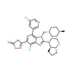 C[C@H]1CC[C@H](Cn2c(N3CCO[C@@H]4CCC[C@H]43)nc3c(Cl)c(-c4noc(=O)[nH]4)nc(-c4cncc(Cl)c4)c32)CC1 ZINC000261086027
