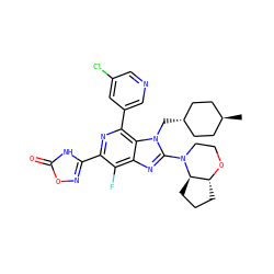 C[C@H]1CC[C@H](Cn2c(N3CCO[C@@H]4CCC[C@H]43)nc3c(F)c(-c4noc(=O)[nH]4)nc(-c4cncc(Cl)c4)c32)CC1 ZINC000261117629