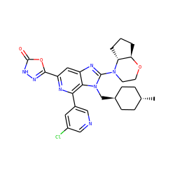 C[C@H]1CC[C@H](Cn2c(N3CCO[C@@H]4CCC[C@H]43)nc3cc(-c4n[nH]c(=O)o4)nc(-c4cncc(Cl)c4)c32)CC1 ZINC000261162821