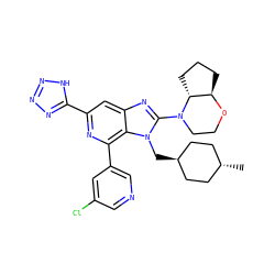 C[C@H]1CC[C@H](Cn2c(N3CCO[C@@H]4CCC[C@H]43)nc3cc(-c4nnn[nH]4)nc(-c4cncc(Cl)c4)c32)CC1 ZINC000261156379