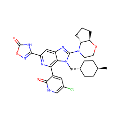 C[C@H]1CC[C@H](Cn2c(N3CCO[C@@H]4CCC[C@H]43)nc3cc(-c4noc(=O)[nH]4)nc(-c4cc(Cl)c[nH]c4=O)c32)CC1 ZINC000261145098