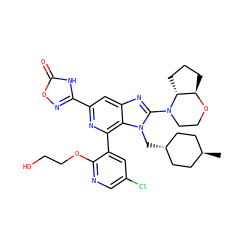 C[C@H]1CC[C@H](Cn2c(N3CCO[C@@H]4CCC[C@H]43)nc3cc(-c4noc(=O)[nH]4)nc(-c4cc(Cl)cnc4OCCO)c32)CC1 ZINC000261102421