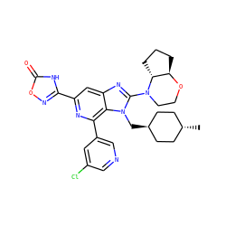 C[C@H]1CC[C@H](Cn2c(N3CCO[C@@H]4CCC[C@H]43)nc3cc(-c4noc(=O)[nH]4)nc(-c4cncc(Cl)c4)c32)CC1 ZINC000261094823