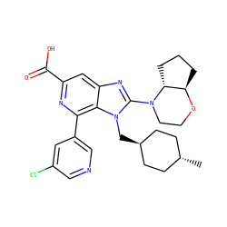 C[C@H]1CC[C@H](Cn2c(N3CCO[C@@H]4CCC[C@H]43)nc3cc(C(=O)O)nc(-c4cncc(Cl)c4)c32)CC1 ZINC000261103780