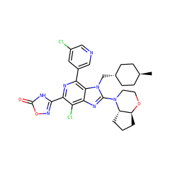 C[C@H]1CC[C@H](Cn2c(N3CCO[C@H]4CCC[C@@H]43)nc3c(Cl)c(-c4noc(=O)[nH]4)nc(-c4cncc(Cl)c4)c32)CC1 ZINC001772616827