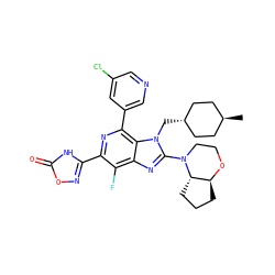 C[C@H]1CC[C@H](Cn2c(N3CCO[C@H]4CCC[C@@H]43)nc3c(F)c(-c4noc(=O)[nH]4)nc(-c4cncc(Cl)c4)c32)CC1 ZINC001772597960