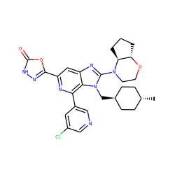 C[C@H]1CC[C@H](Cn2c(N3CCO[C@H]4CCC[C@@H]43)nc3cc(-c4n[nH]c(=O)o4)nc(-c4cncc(Cl)c4)c32)CC1 ZINC000261162820