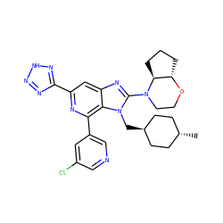 C[C@H]1CC[C@H](Cn2c(N3CCO[C@H]4CCC[C@@H]43)nc3cc(-c4nn[nH]n4)nc(-c4cncc(Cl)c4)c32)CC1 ZINC001772657421