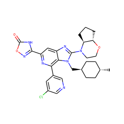 C[C@H]1CC[C@H](Cn2c(N3CCO[C@H]4CCC[C@@H]43)nc3cc(-c4noc(=O)[nH]4)nc(-c4cncc(Cl)c4)c32)CC1 ZINC000261094819