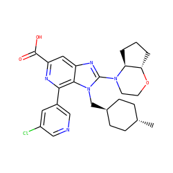 C[C@H]1CC[C@H](Cn2c(N3CCO[C@H]4CCC[C@@H]43)nc3cc(C(=O)O)nc(-c4cncc(Cl)c4)c32)CC1 ZINC001772637803