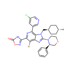 C[C@H]1CC[C@H](Cn2c(N3CCOC[C@H]3c3ccccc3)nc3c(Br)c(-c4noc(=O)[nH]4)nc(-c4cncc(Cl)c4)c32)CC1 ZINC000261117170