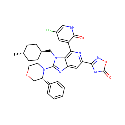 C[C@H]1CC[C@H](Cn2c(N3CCOC[C@H]3c3ccccc3)nc3cc(-c4noc(=O)[nH]4)nc(-c4cc(Cl)c[nH]c4=O)c32)CC1 ZINC000261184789