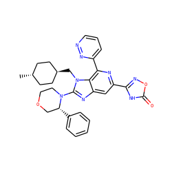 C[C@H]1CC[C@H](Cn2c(N3CCOC[C@H]3c3ccccc3)nc3cc(-c4noc(=O)[nH]4)nc(-c4cccnn4)c32)CC1 ZINC000261126924