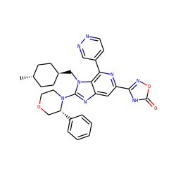 C[C@H]1CC[C@H](Cn2c(N3CCOC[C@H]3c3ccccc3)nc3cc(-c4noc(=O)[nH]4)nc(-c4ccnnc4)c32)CC1 ZINC000261175770