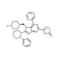 C[C@H]1CC[C@H](Cn2c(N3CCOC[C@H]3c3ccccc3)nc3cc(-c4noc(=O)[nH]4)nc(-c4cnccn4)c32)CC1 ZINC000261077760