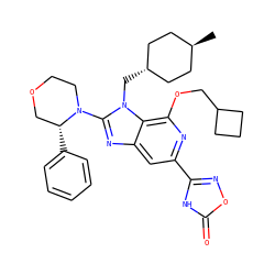 C[C@H]1CC[C@H](Cn2c(N3CCOC[C@H]3c3ccccc3)nc3cc(-c4noc(=O)[nH]4)nc(OCC4CCC4)c32)CC1 ZINC000261132743