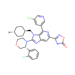 C[C@H]1CC[C@H](Cn2c(N3CCOC[C@H]3c3ccccc3F)nc3cc(-c4noc(=O)[nH]4)nc(-c4cncc(Cl)c4)c32)CC1 ZINC000261112088