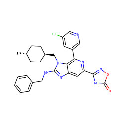 C[C@H]1CC[C@H](Cn2c(NCc3ccccc3)nc3cc(-c4noc(=O)[nH]4)nc(-c4cncc(Cl)c4)c32)CC1 ZINC000261179674