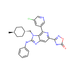 C[C@H]1CC[C@H](Cn2c(Nc3ccccc3)nc3cc(-c4noc(=O)[nH]4)nc(-c4cncc(Cl)c4)c32)CC1 ZINC000261098301