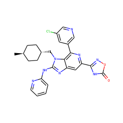 C[C@H]1CC[C@H](Cn2c(Nc3ccccn3)nc3cc(-c4noc(=O)[nH]4)nc(-c4cncc(Cl)c4)c32)CC1 ZINC000261123679