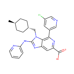 C[C@H]1CC[C@H](Cn2c(Nc3ccccn3)nc3cc(C(=O)O)nc(-c4cncc(Cl)c4)c32)CC1 ZINC000261091041
