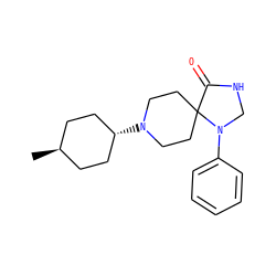 C[C@H]1CC[C@H](N2CCC3(CC2)C(=O)NCN3c2ccccc2)CC1 ZINC000100852741