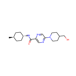 C[C@H]1CC[C@H](NC(=O)c2cnc(N3CCC(CO)CC3)cn2)CC1 ZINC000253666662